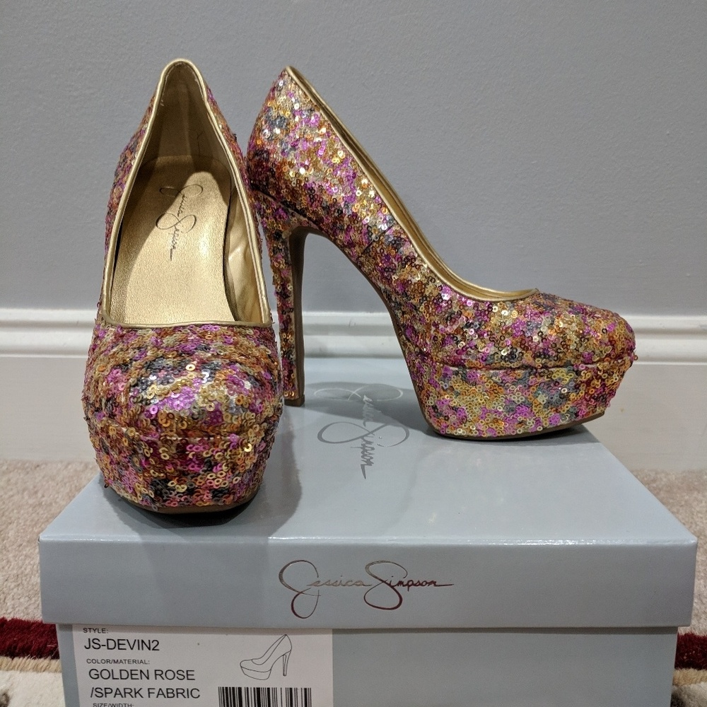 Jessica Simpson Golden Rose/Sparkle High Heels